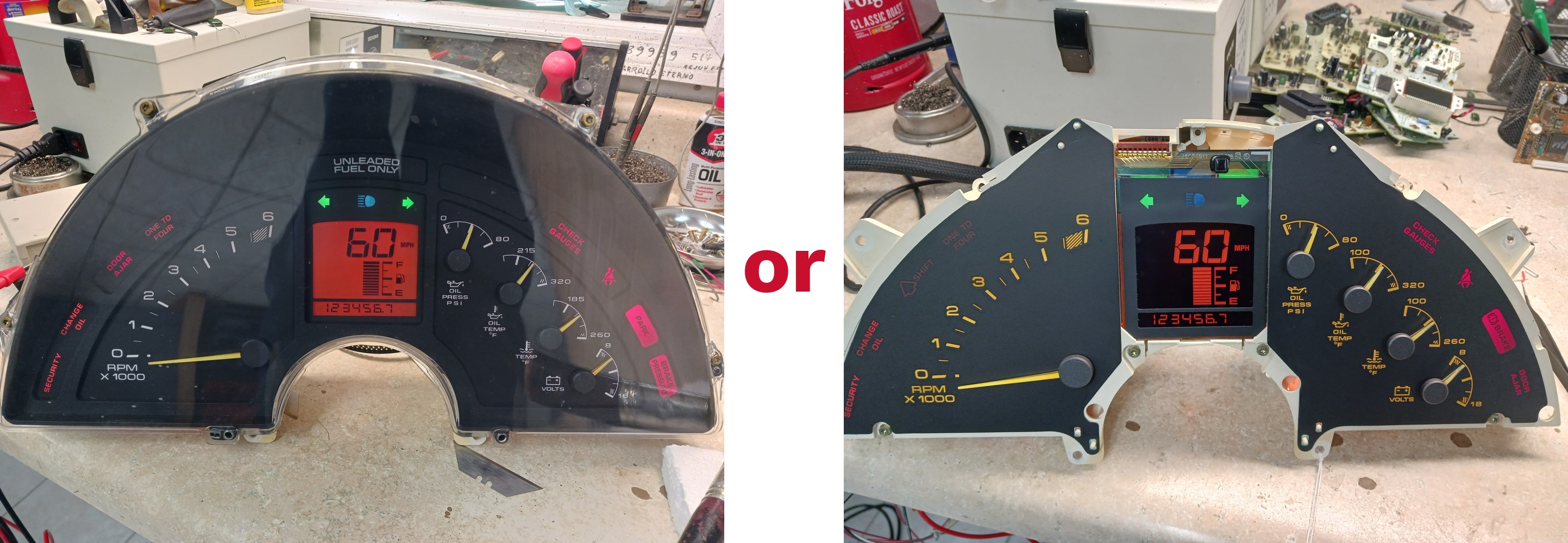 1996 Chevrolet Corvette instrument cluster with original LCD setup or reverse LCD setup
