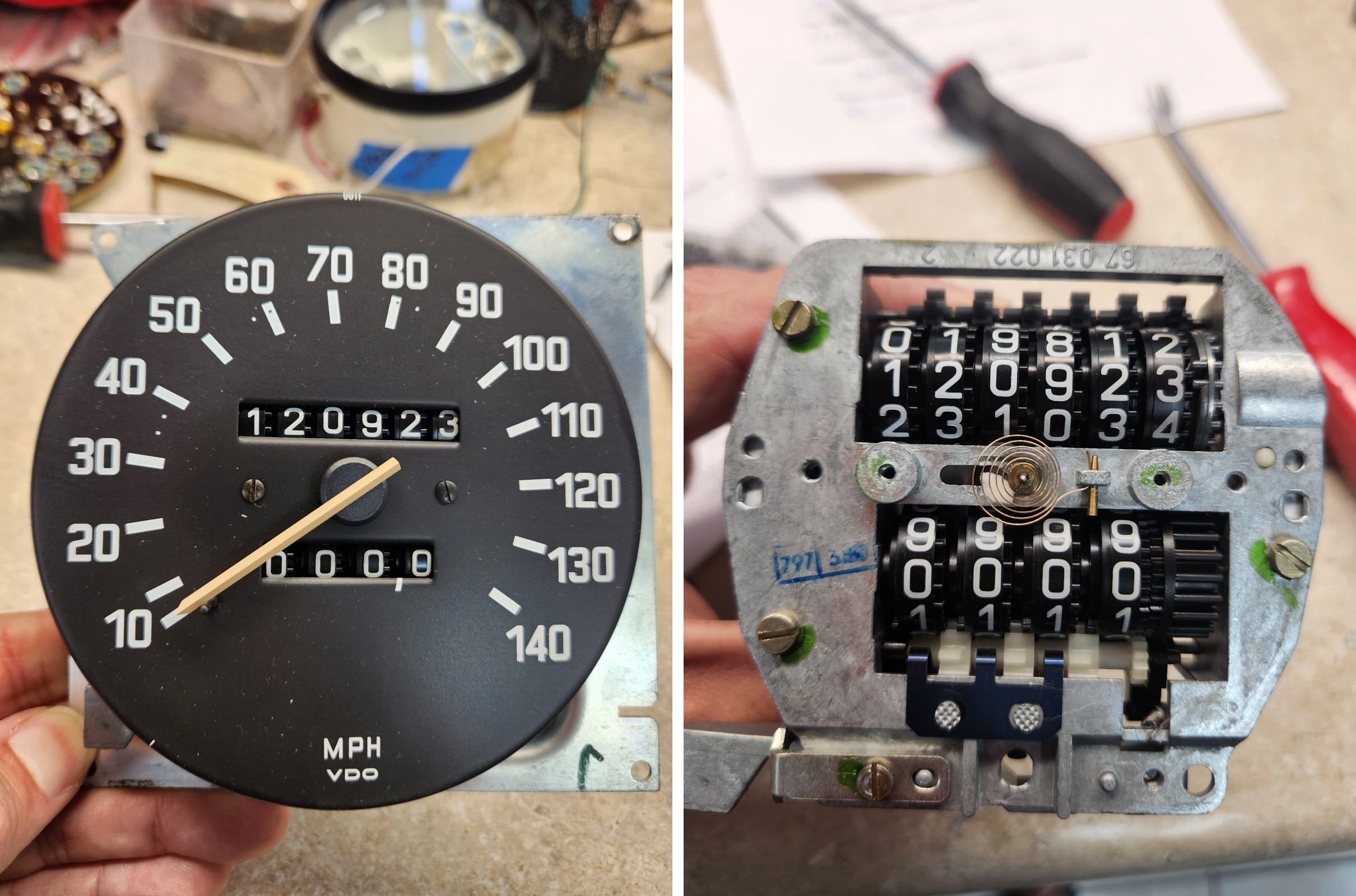 1973 BMW 520i odometer repair — speedometer head and odometer assembly