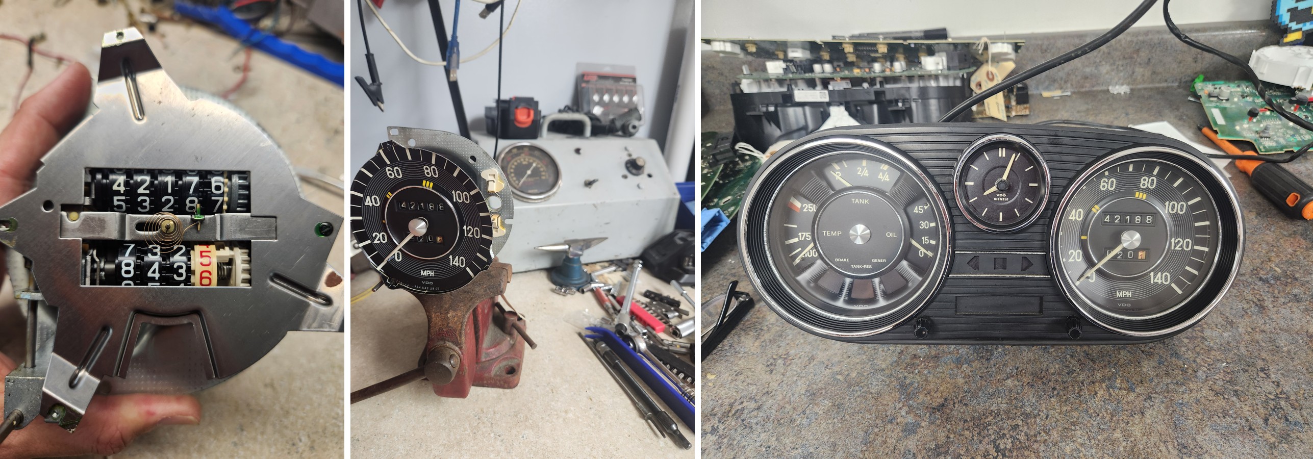 1973 Mercedes 250C W114 instrument cluster and mechanical odometer repair