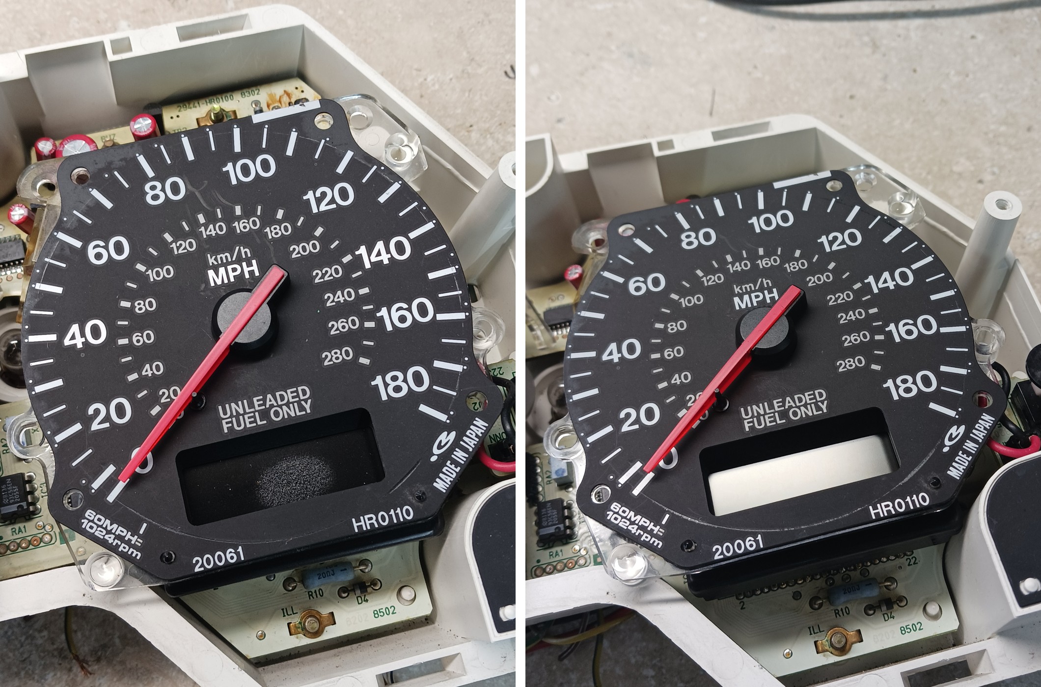 Nissan HR0110 speedometer before and after repair