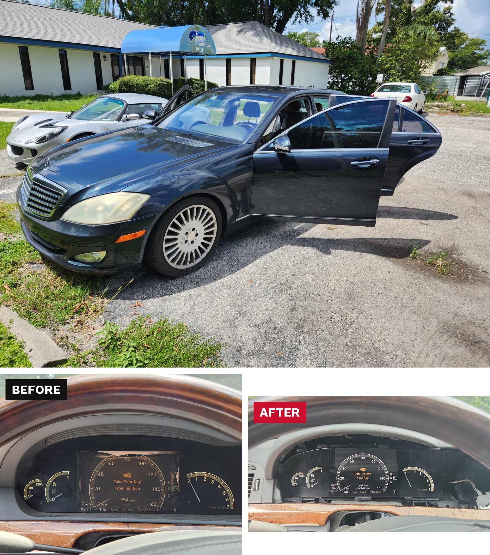 2007 Mercedes S550 instrument cluster before and after new LCD and restored odometer